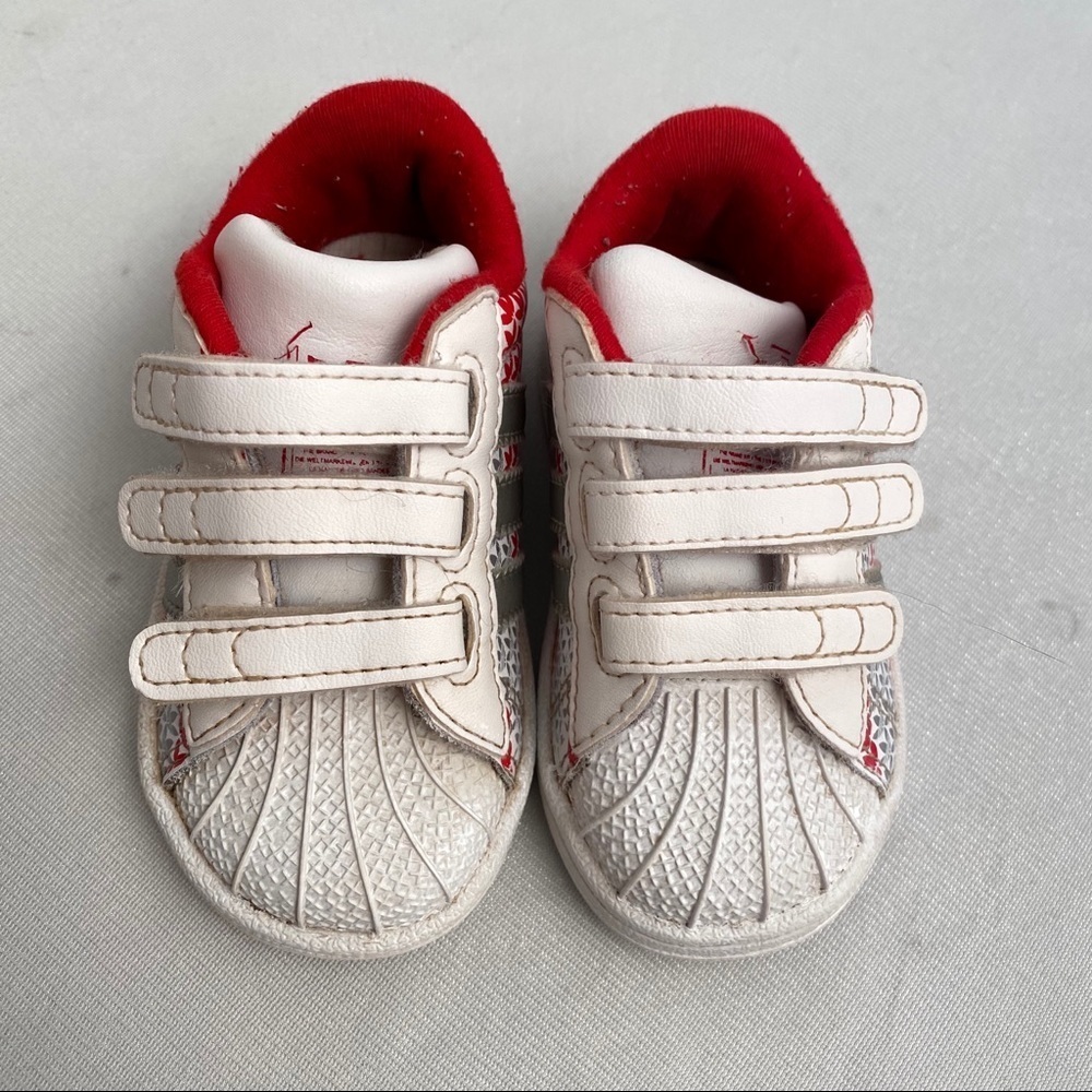 Adidas superstar red silver white velcro sneakers
